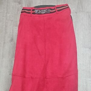 Red Women's Midi Skirt with Decorative Waistband
